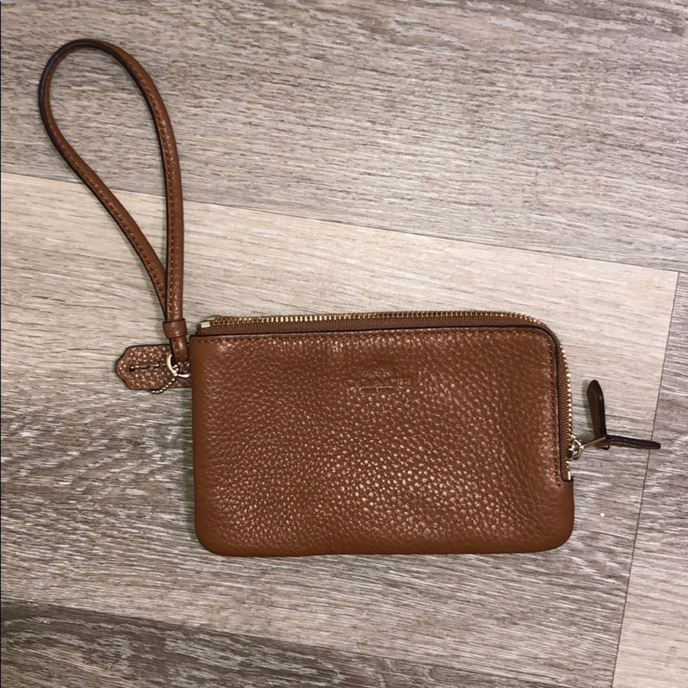 Coach Pebbled Leather Double Corner Zip Wristlet